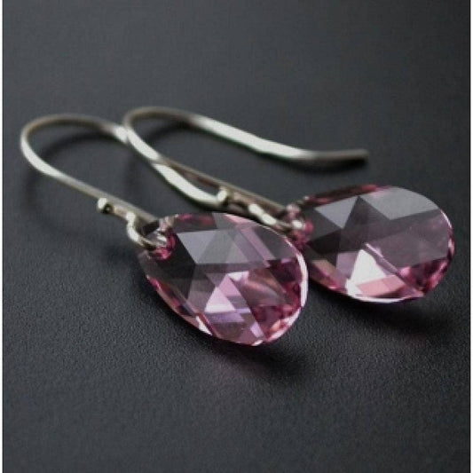Crystal Briolette Earrings - Crystal Elements Rose Pink