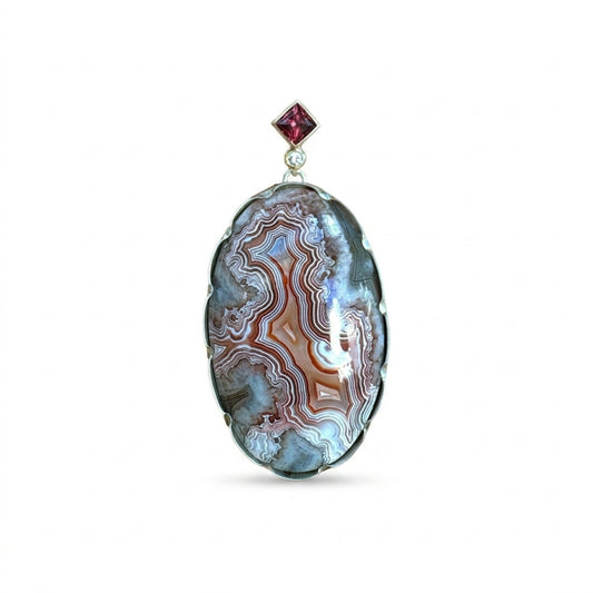 Sterling and 14k Gold Mexican Lace Agate Pendant I
