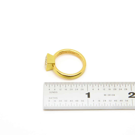 18k Gold Textured Band Ring With Princess Cut CZ