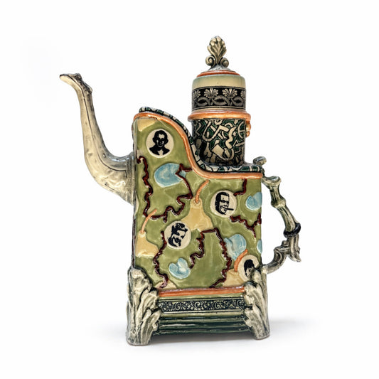 Green Large Teapot with Faces and Elephant Spout