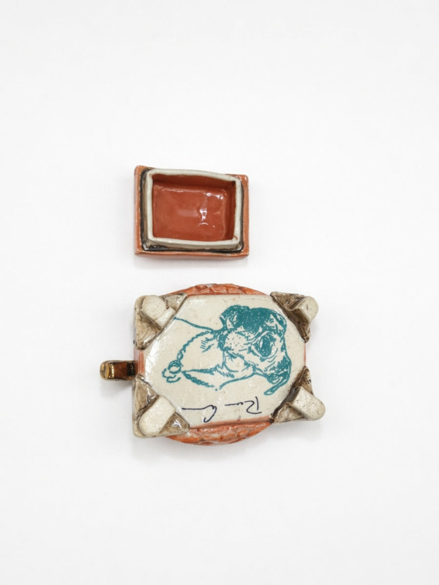 Orange Lidded Box with Dog