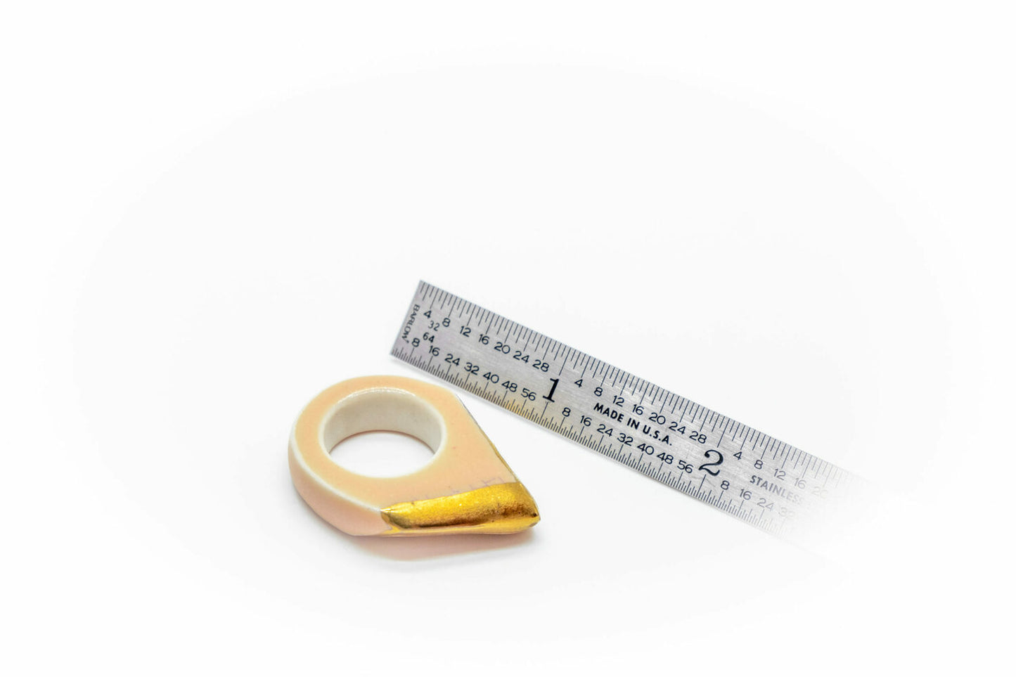 Porcelain Ring Pink Triangular with Gold Luster