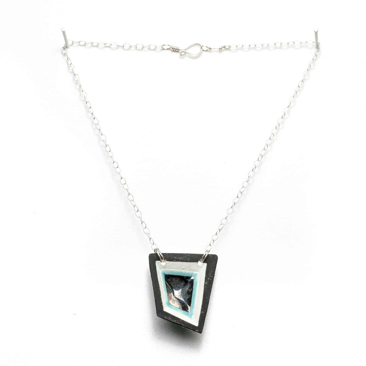 Porcelain Necklace & Chain with Silver Luster (turquoise trapezoid)