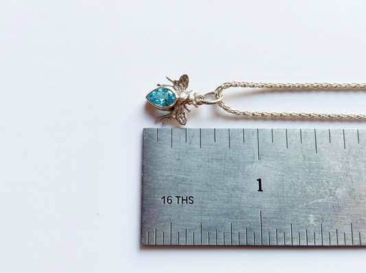 Sterling Bee Charm Pendant (Aqua-Blue)