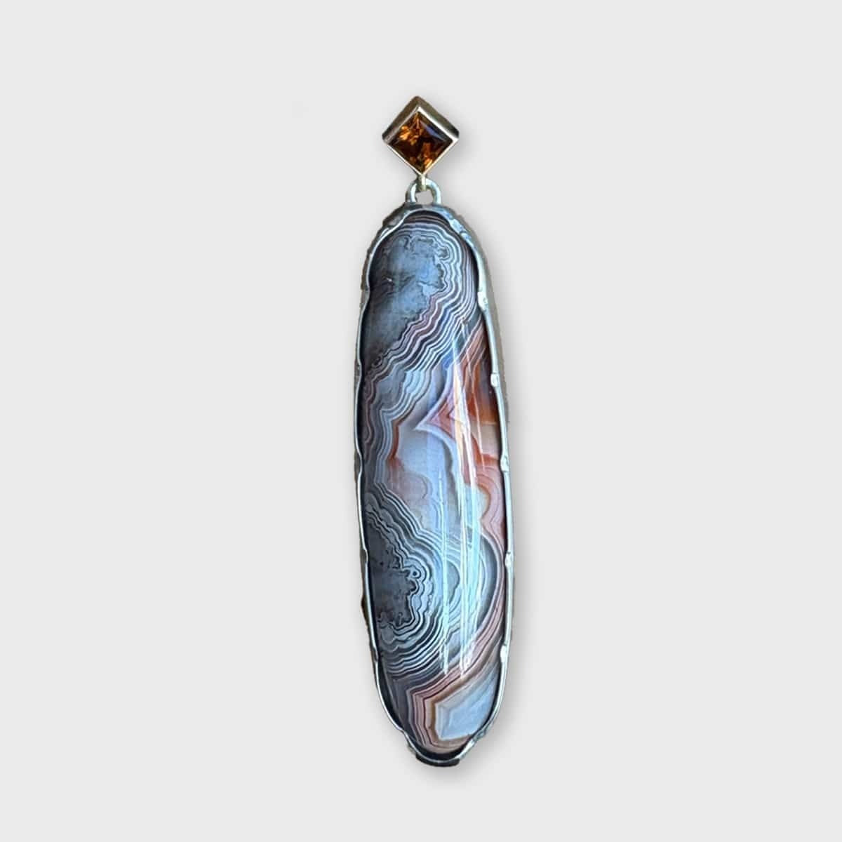 Sterling and 14k Gold Mexican Lace Agate Pendant II
