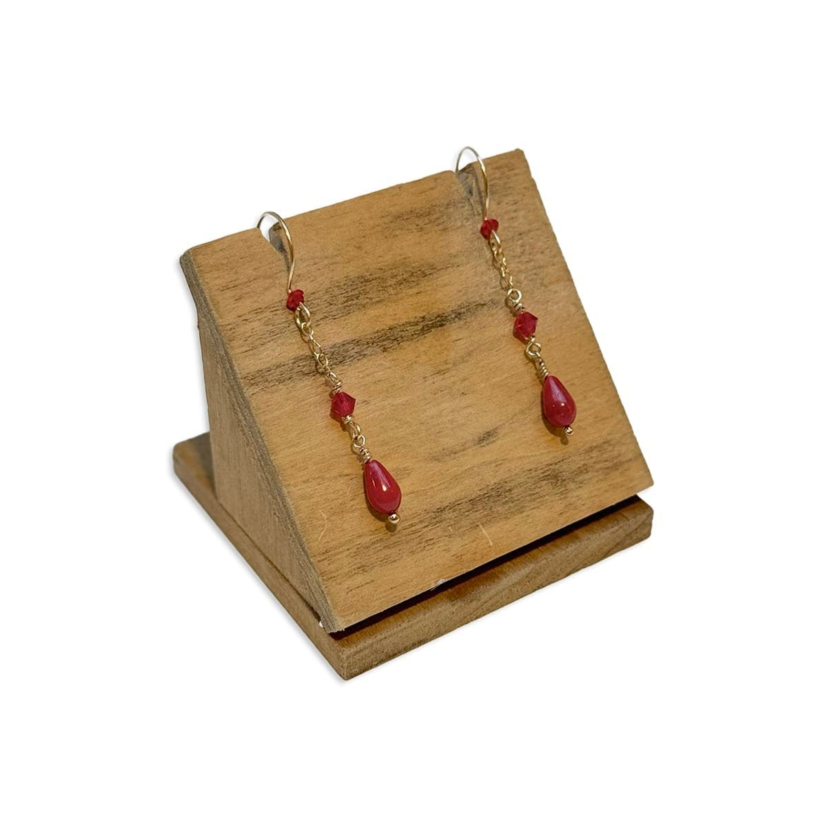 Coral and Swarovski Drop Earrings