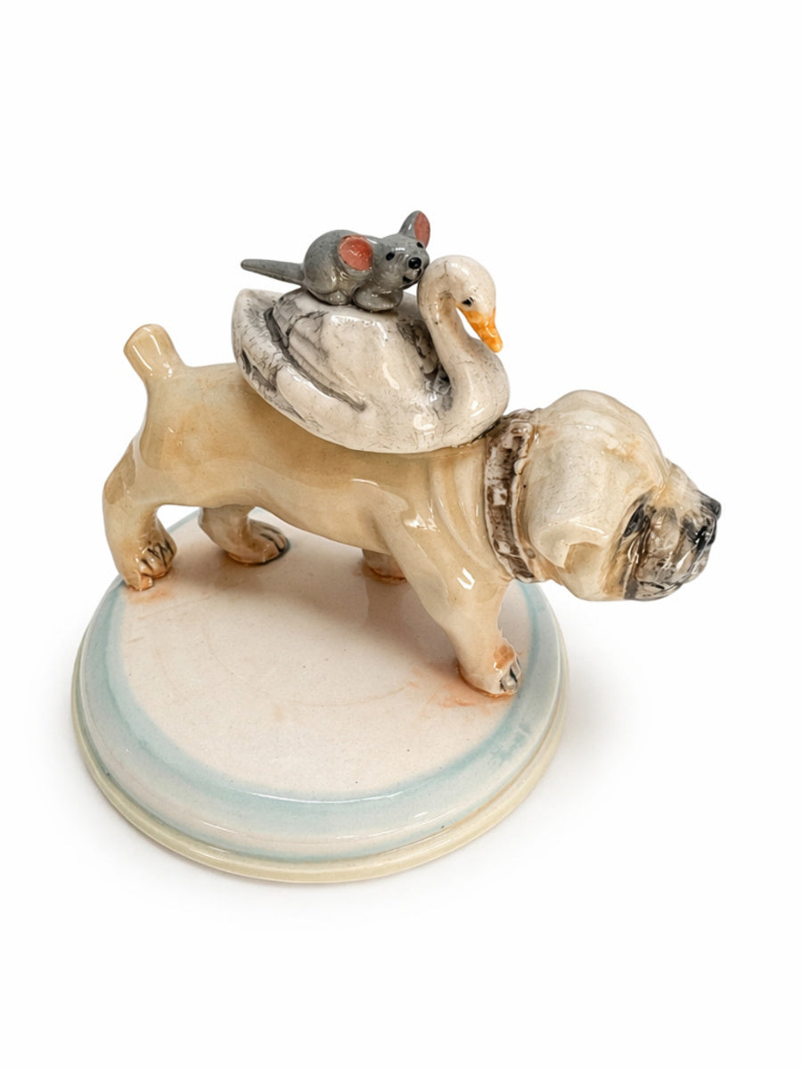 Lidded Container “Bull Dog with Friends”