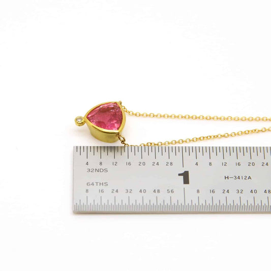 18k Gold American Pink Tourmaline Trillion Pendant with Diamond