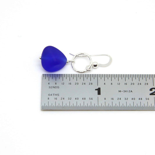 Eco Sea Glass with Hammered Ring Earrings, Cobalt Blue
