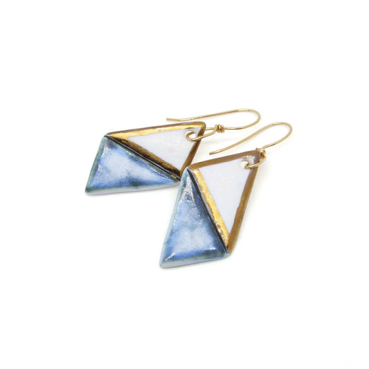 Porcelain Dangle Earring with Gold Luster (white, blue)