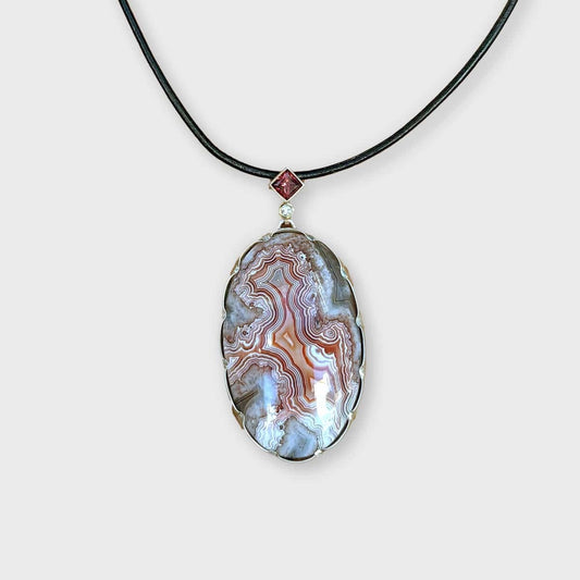 Sterling and 14k Gold Mexican Lace Agate Pendant I