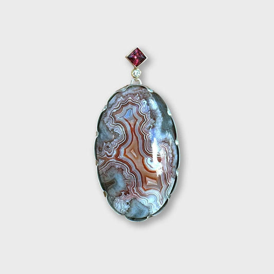 Sterling and 14k Gold Mexican Lace Agate Pendant I
