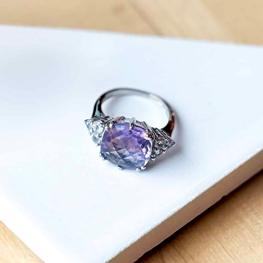 Silver Purple Faceted Ring