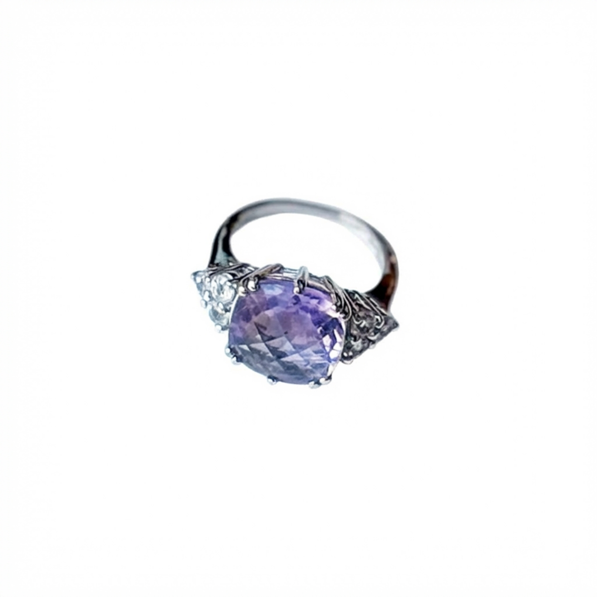 Silver Purple Faceted Ring