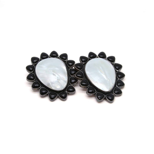 Jose Federico Pearl/Onyx/Silver Clip on Earrings