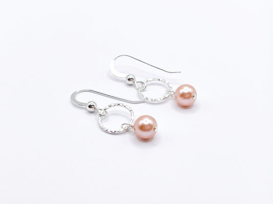 Diamond Cut w/ Crystal Pearls Earrings - Peach
