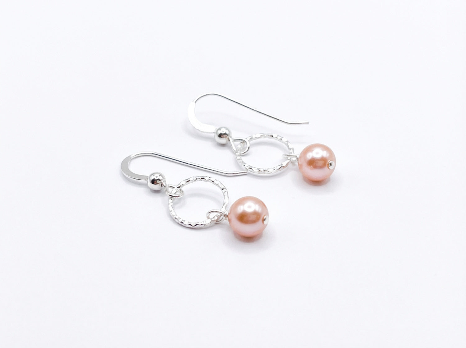 Diamond Cut w/ Crystal Pearls Earrings - Peach
