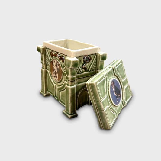 Green Art Deco Lidded Box with Dogs Images