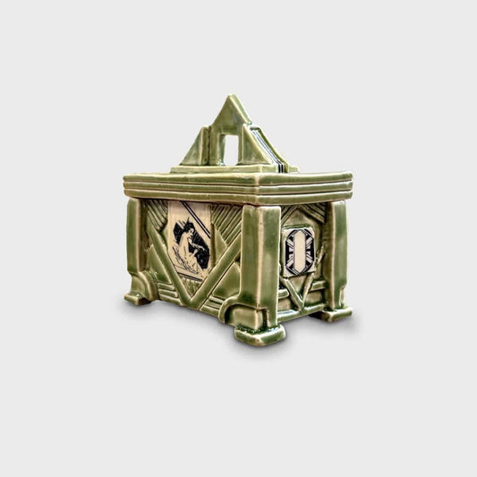 Green Art Deco Triangular Lidded Box with female images