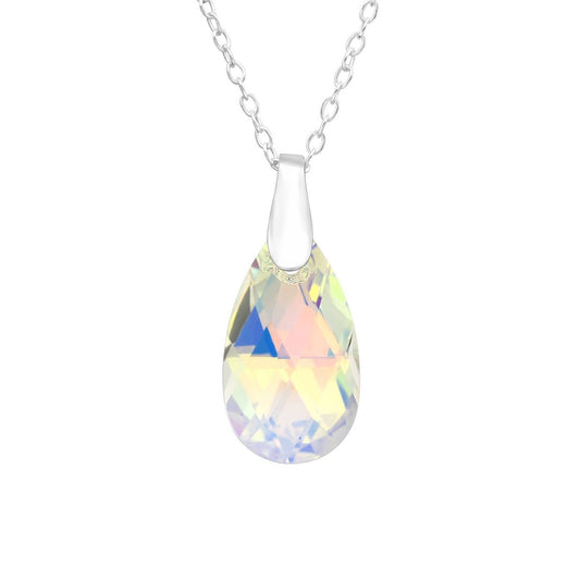 Silver Small Moondrop Necklace - Clear AB