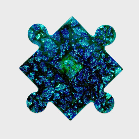 Glass Puzzle Piece Dichroic Green/Blue P65222