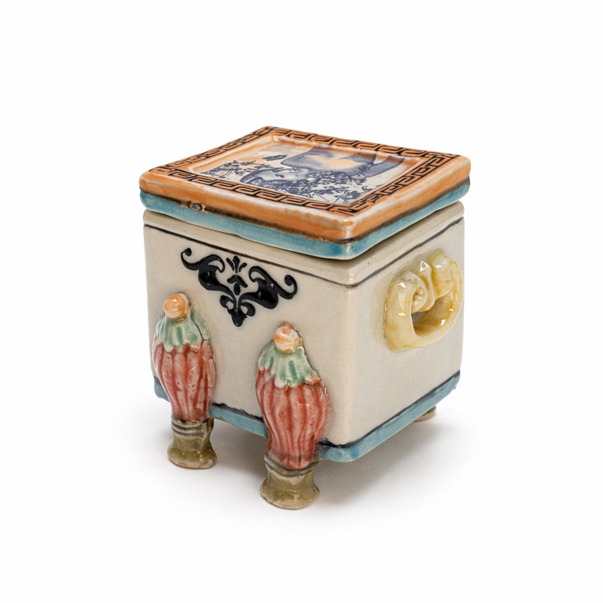 Small Pastel Lidded Box with Woman on Lid