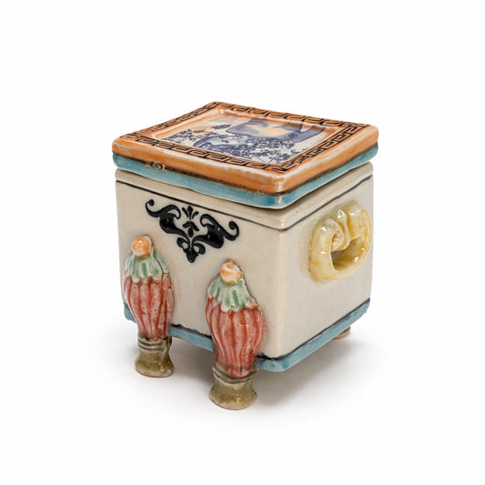 Small Pastel Lidded Box with Woman on Lid