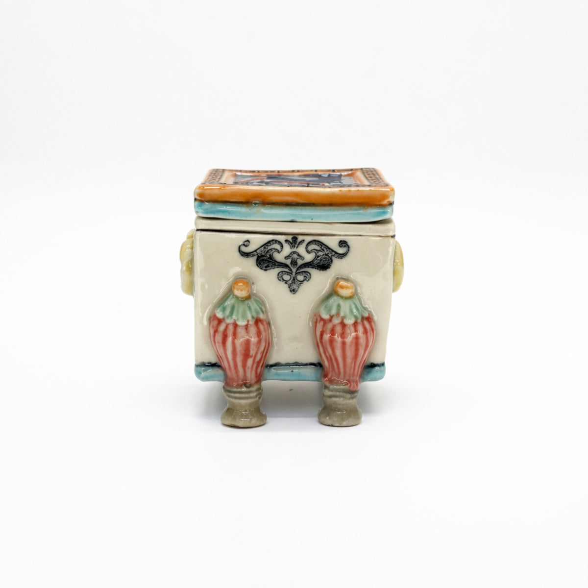 Small Pastel Lidded Box with Woman on Lid
