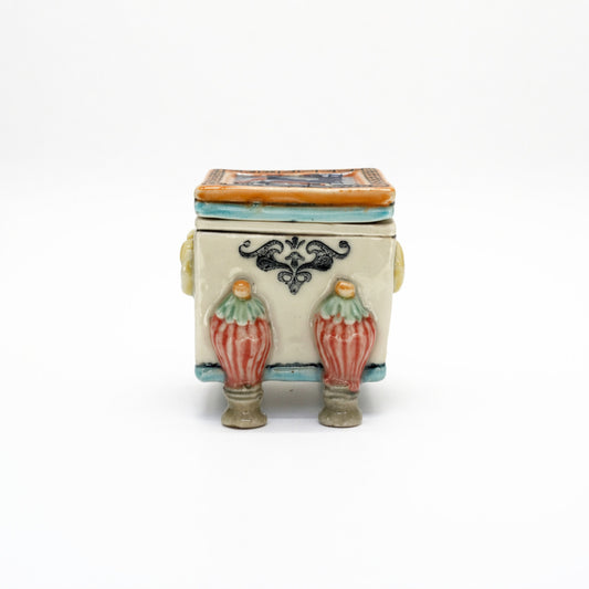Small Pastel Lidded Box with Woman on Lid