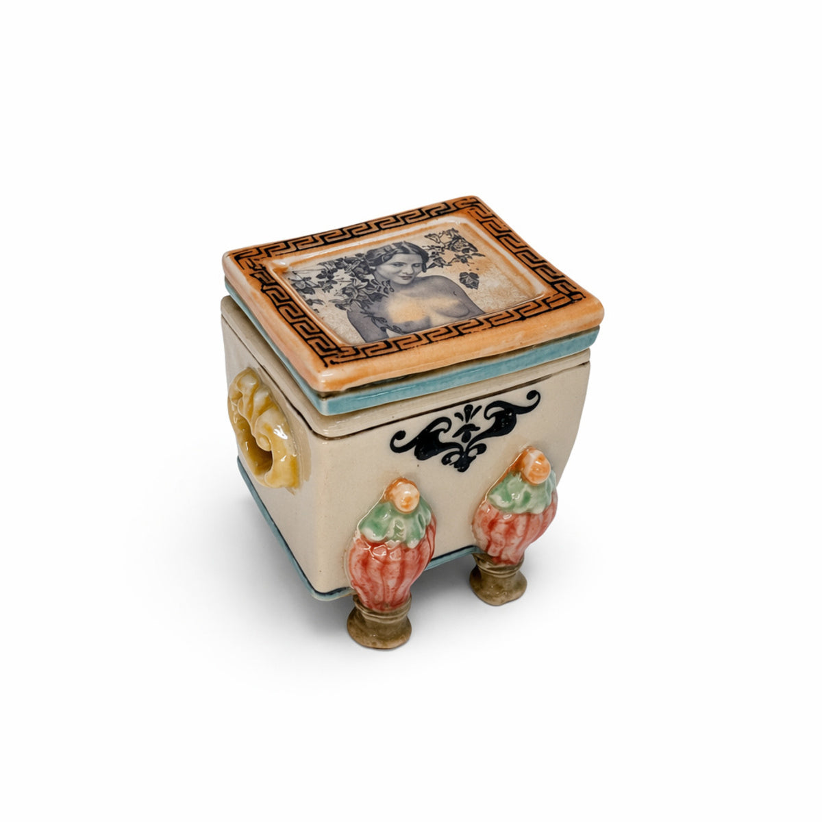 Small Pastel Lidded Box with Woman on Lid