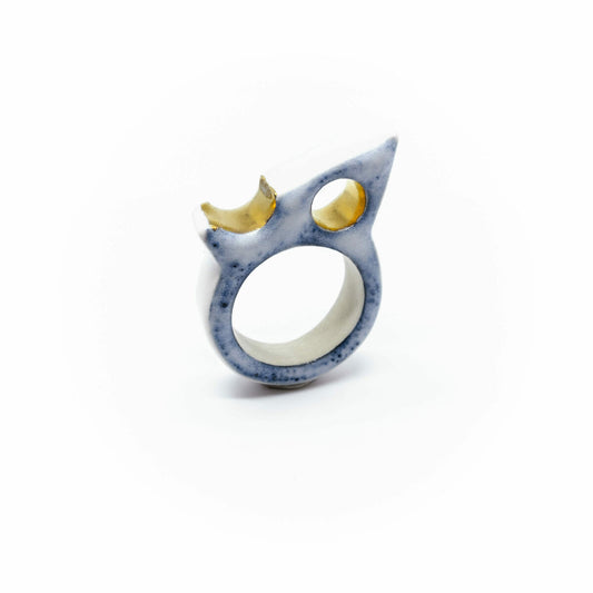 Porcelain Geometric Ring with Gold Luster