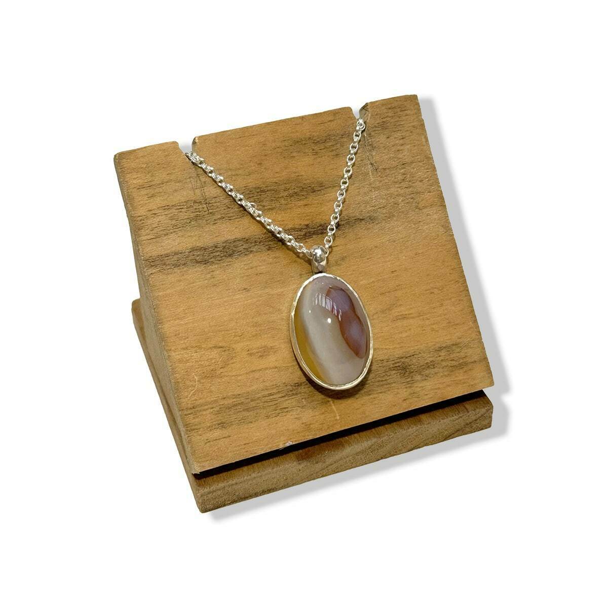 Hand-Cut "Peanut" Agate Set in Sterling Silver Necklace