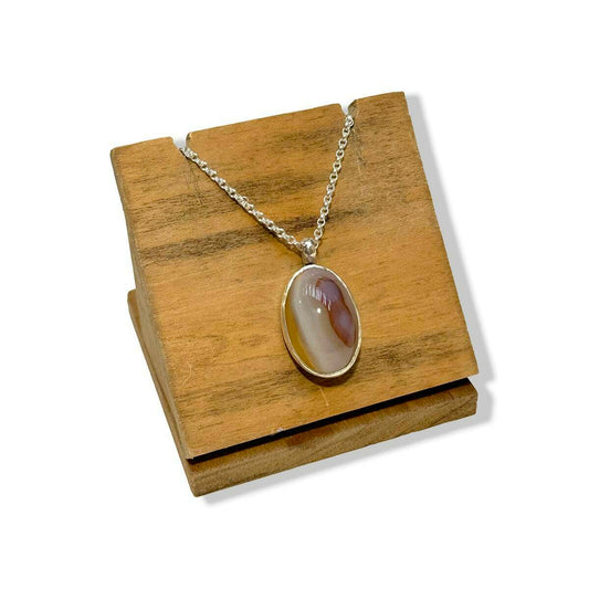 Hand-Cut "Peanut" Agate Set in Sterling Silver Necklace