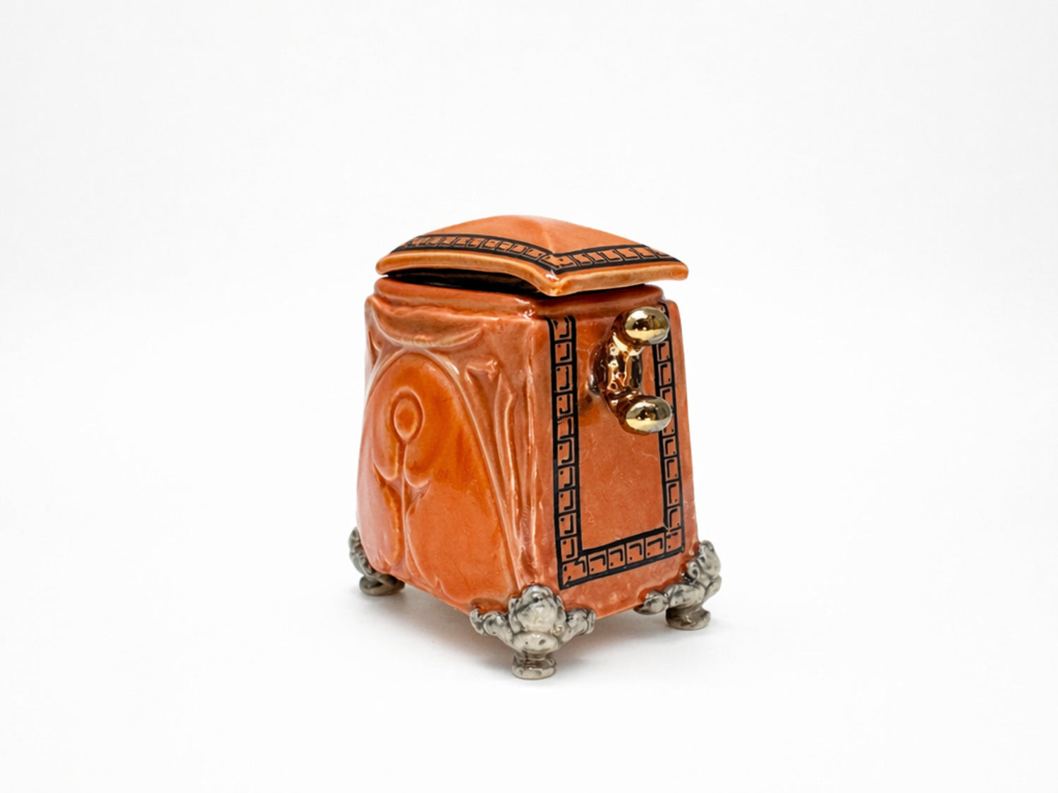 Orange Lidded Box with Dog