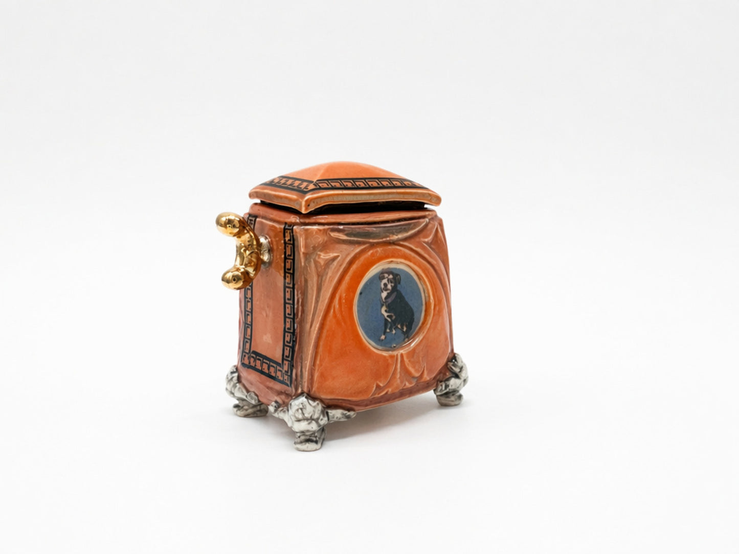 Orange Lidded Box with Dog