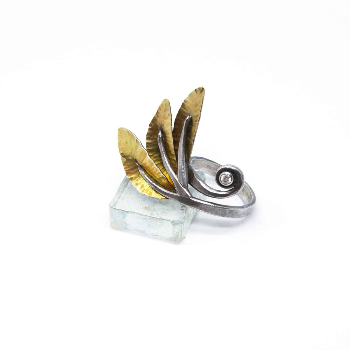 Sterling and 22k Gold Wing Ring with Diamond