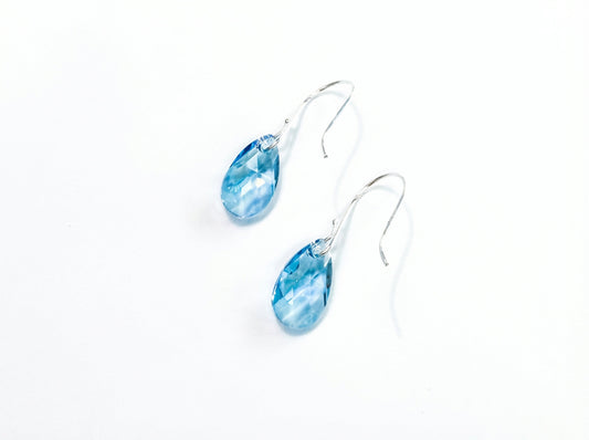 Crystal Briolette Earrings - Crystal Elements Aqua Blue