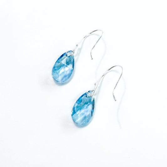 Crystal Briolette Earrings - Crystal Elements Aqua Blue