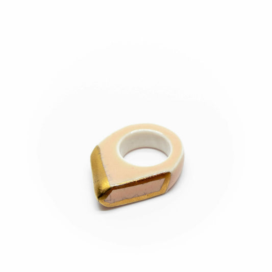 Porcelain Ring Pink Triangular with Gold Luster