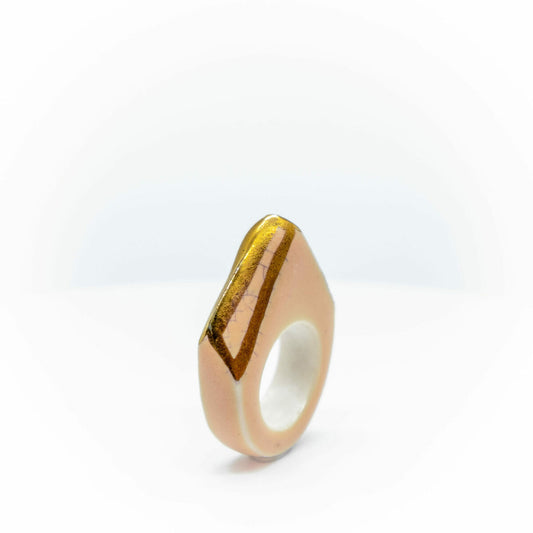 Porcelain Ring Pink Triangular with Gold Luster