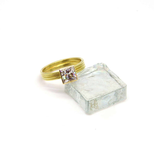 18k Gold Double Channel Princess Ring with CZ