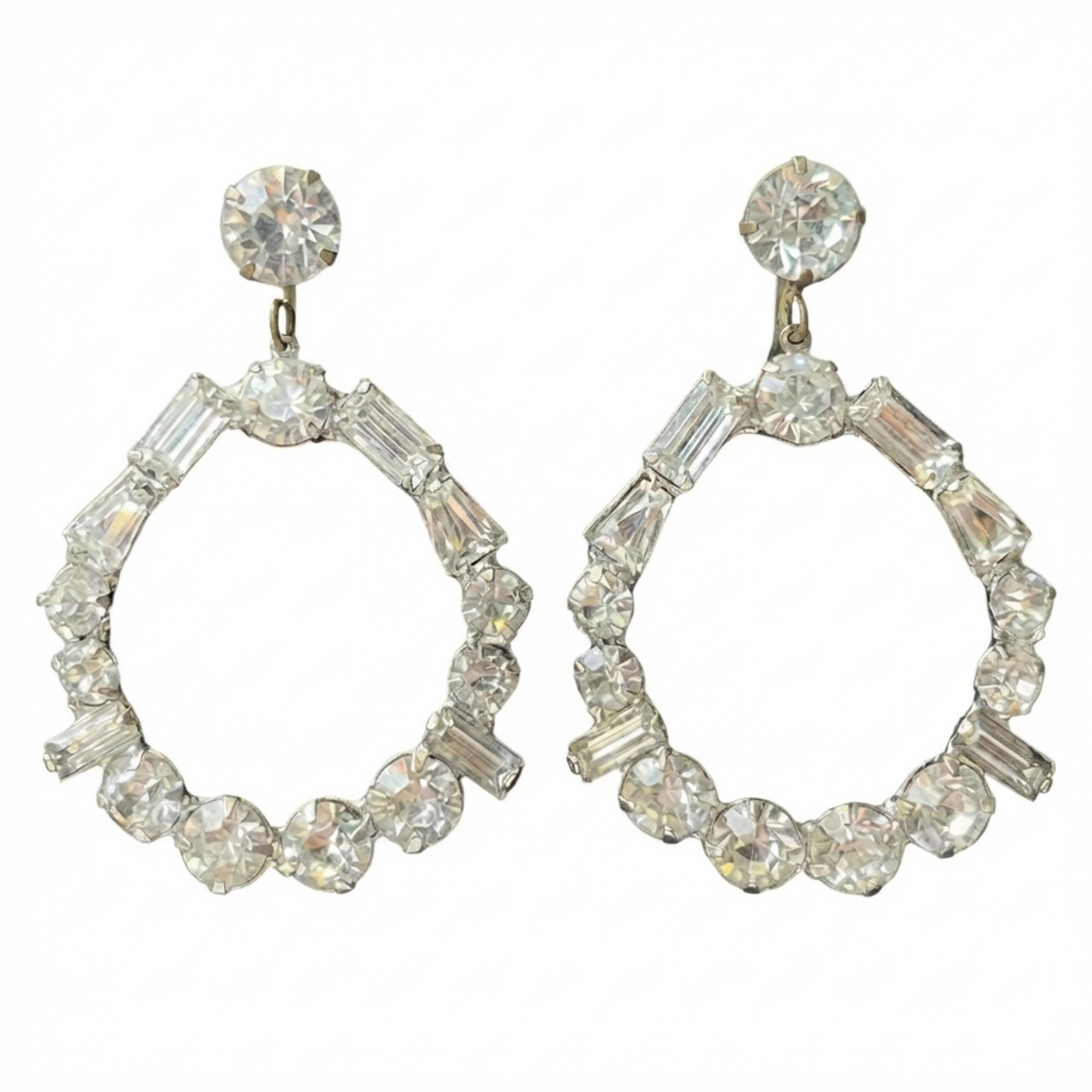 Vintage Crystal Circle Screw-on Earrings