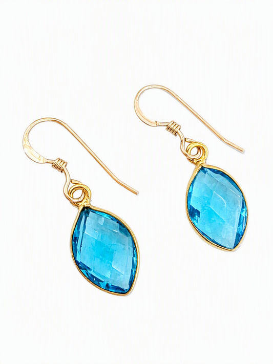 Gold Marquis Blue Topaz Quartz Earring
