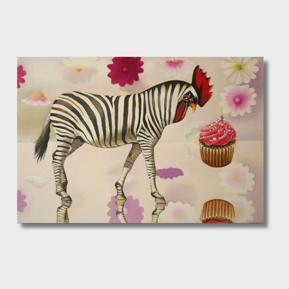 Rooster Zebra Contemplating Cupcake