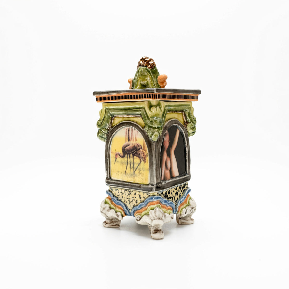 Bird and Female Lidded Container