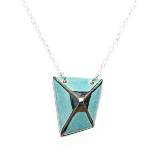 Porcelain Necklace & Chain with Silver Luster (turquoise trapezoid)
