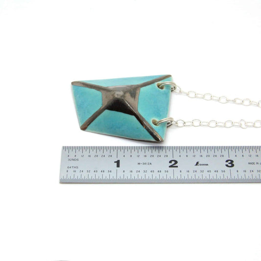 Porcelain Necklace & Chain with Silver Luster (turquoise trapezoid)