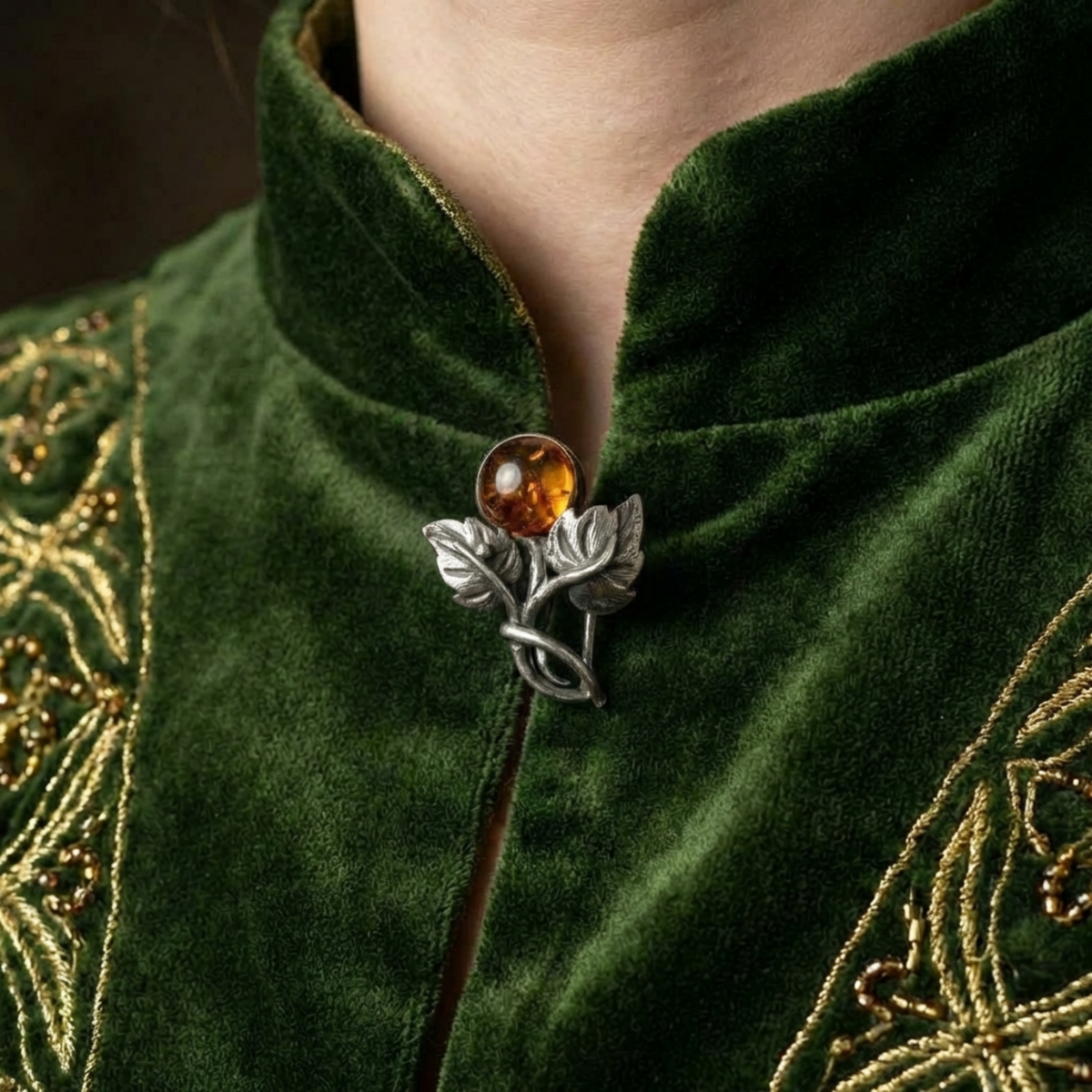 Dainty Sterling & Amber Berry Pin