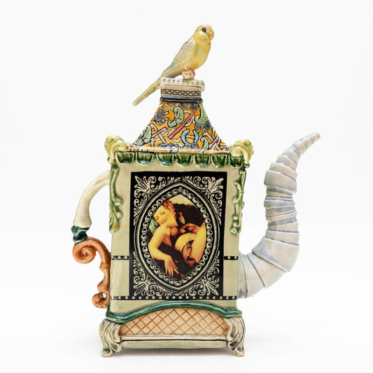 Large Teapot with Portraits and Bird Lid