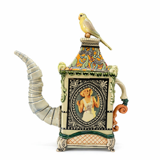 Large Teapot with Portraits and Bird Lid